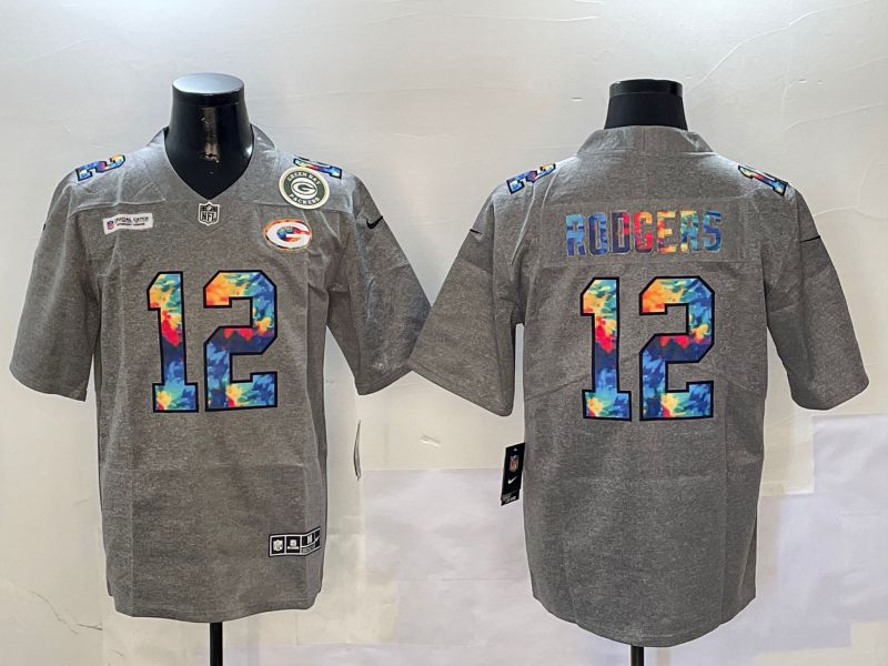 Men Green Bay Packers #12 Rodgers Grey Throwback Rainbow 2024 Nike Limited NFL Jersey style 2->oakland athletics->MLB Jersey